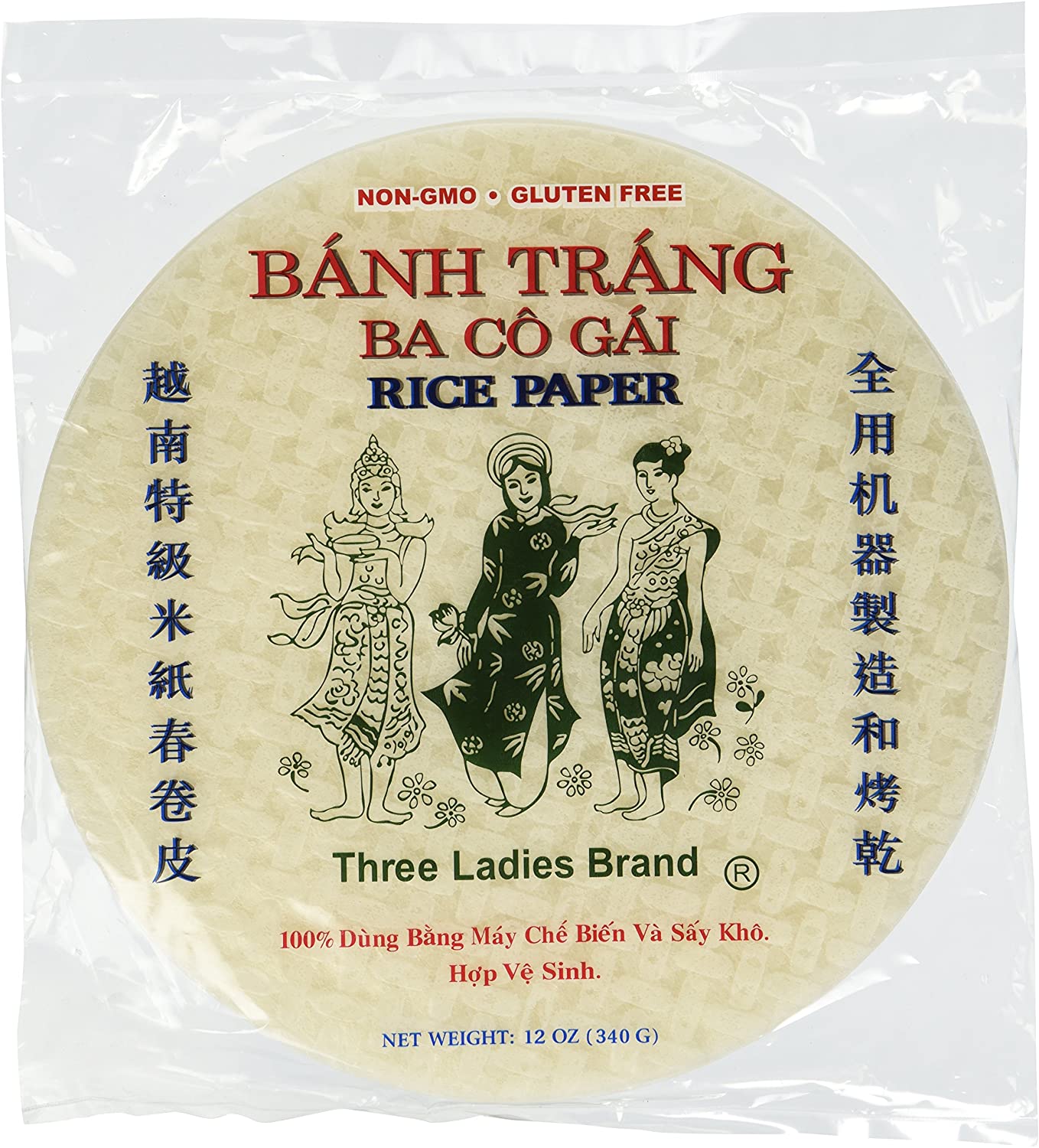 Three Ladies Brand Spring Roll Rice Paper Wrapper,Round, 22cm