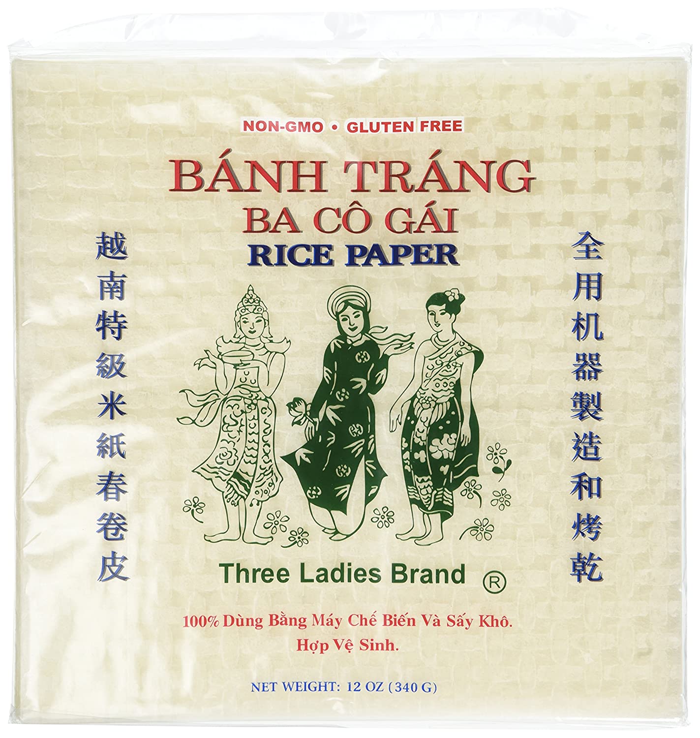 Three Ladies Brand Spring Roll Rice Paper Wrapper,Square, 22cm